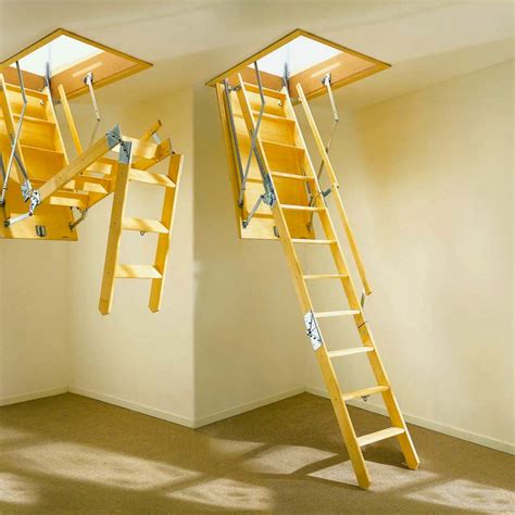 Almost all pull-down staircases are attached to a door panel, by brackets and springs. . Attic stairs pull down